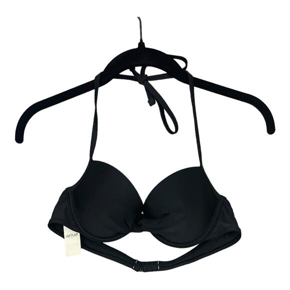 Aerie Push Up Underwire Bikini Top in True Black Size 36A NWT - Picture 2 of 8
